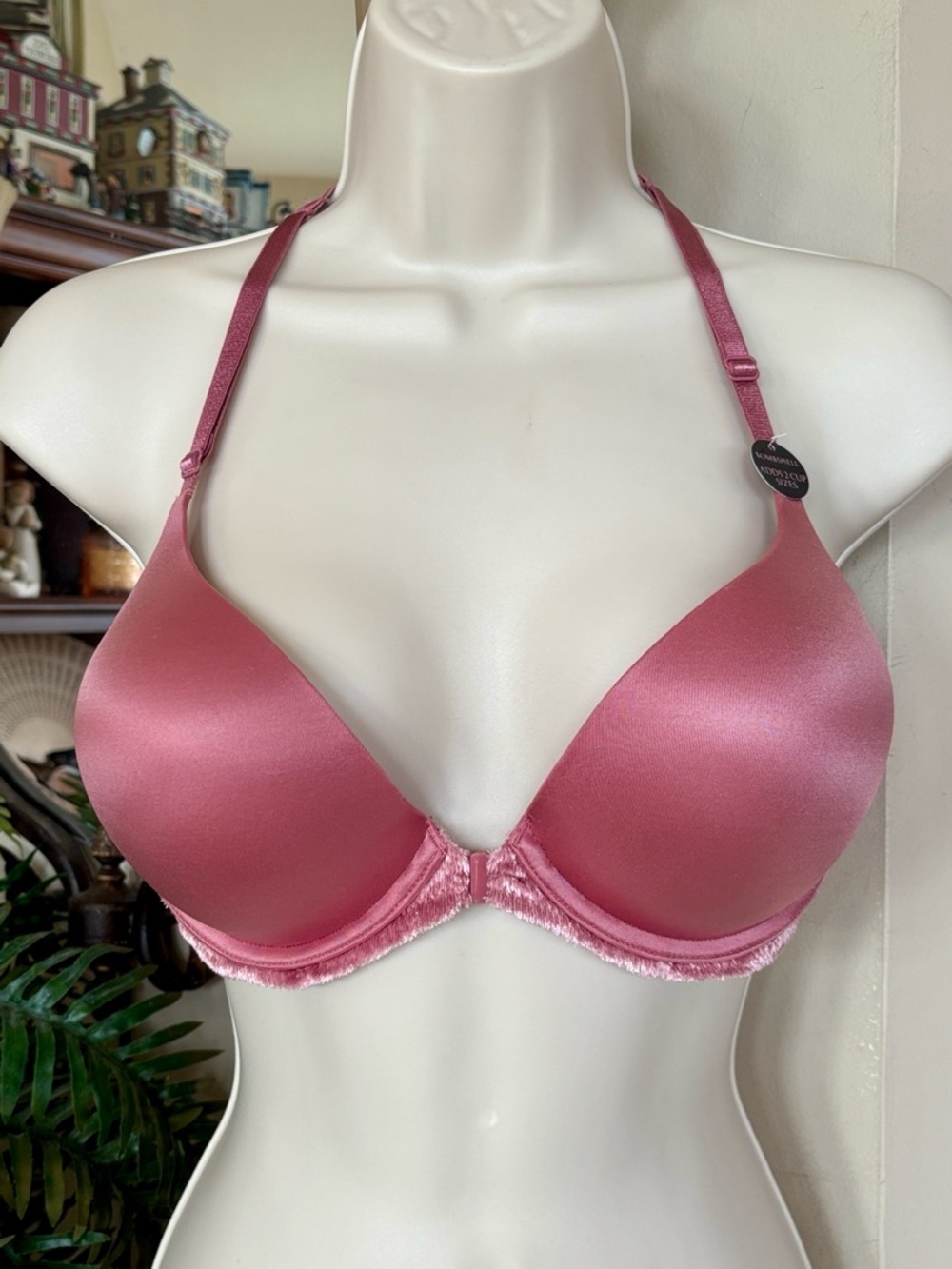 NWT Victoria's Secret Bombshell Plunge Push Up Bra Pink Front Close Racerback